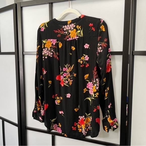 𝅺[l] Old Navy Black Long Sleeve Spring Floral Print Button-Down Tunic Top - Picture 9 of 14